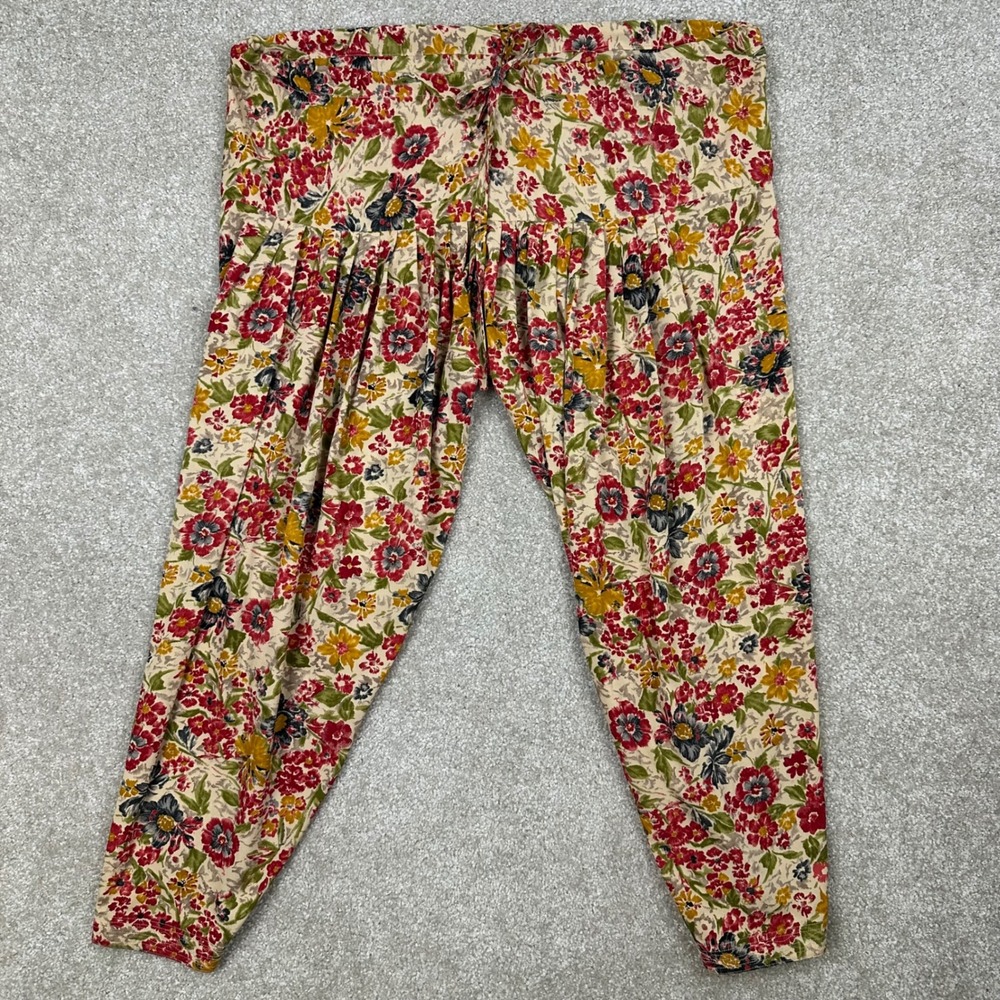 Floral Print Salwar Trousers Pleated Tapered Leg Drawstring Waist Boho‎ Pants